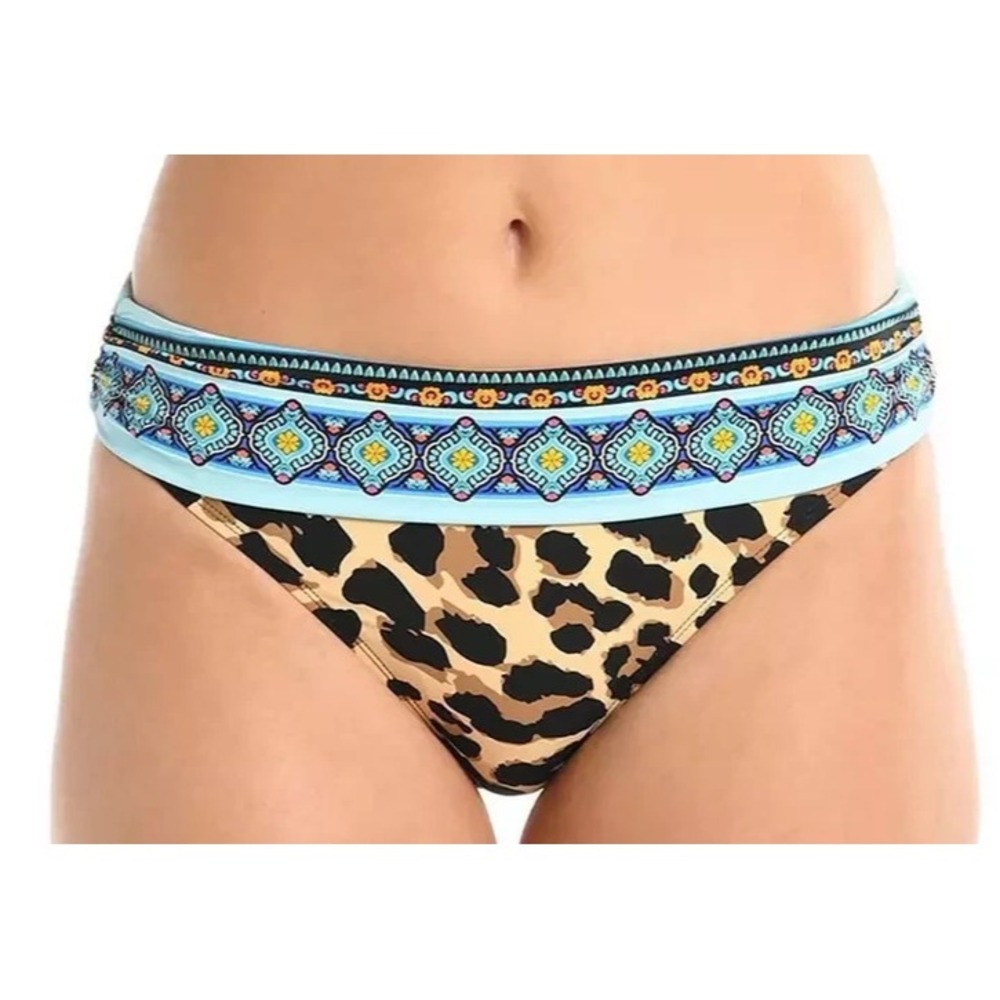 La Blanca Running Wild Banded‎ Hipster Bottom Womens 16 aqua blue/leopard NWT